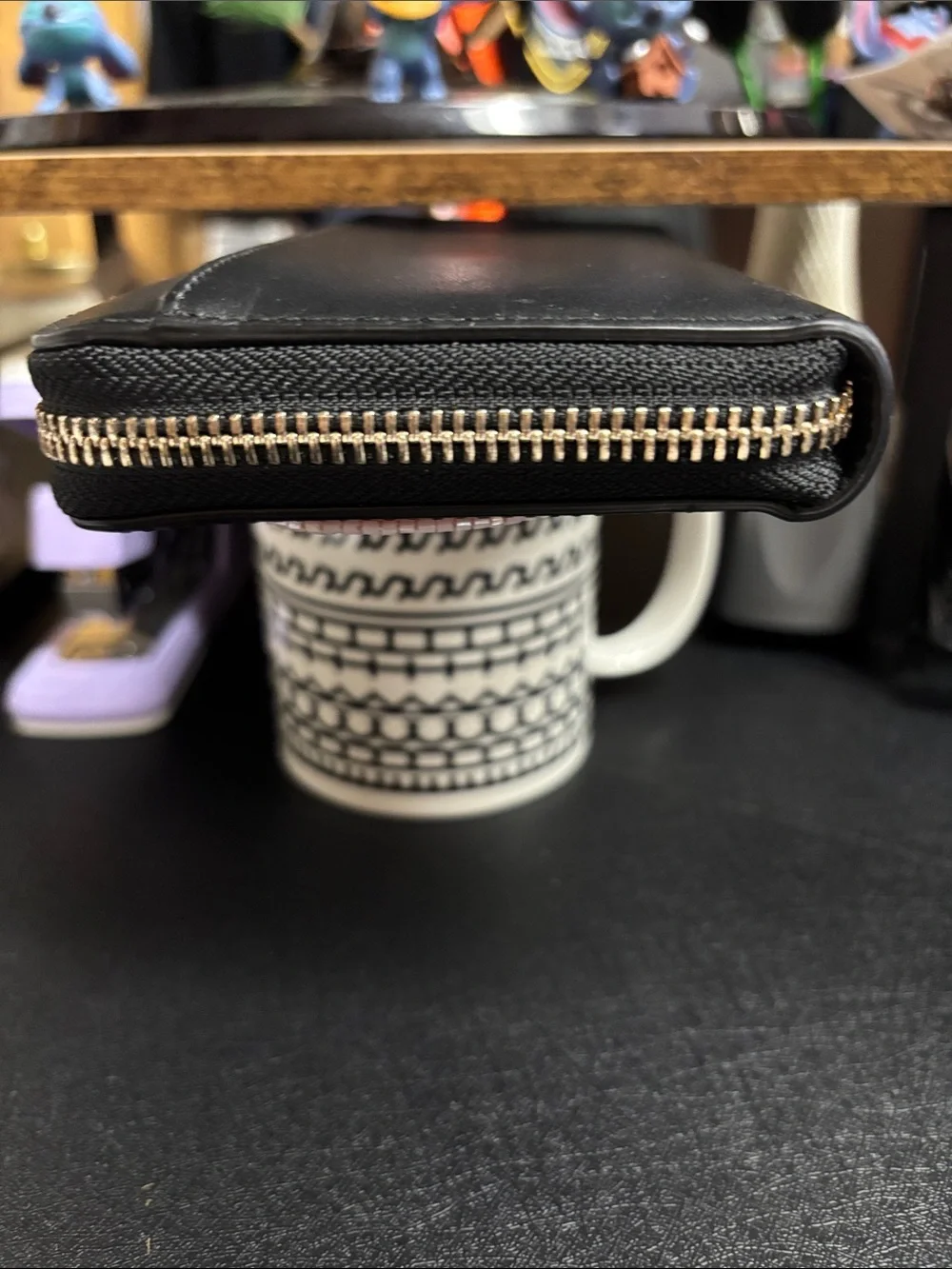 kate spade Black Wallet with Pink Beaded Elephant